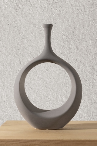 Koza Home Galante Özel Taş Doku Gri İskandinav Seramik Vazo 10x23x35cm 6270 Standart