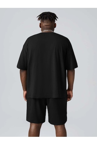 Unisex Oversize Chicago 23 Baskılı Siyah Bisiklet Yaka T-shirt Şort Siyah