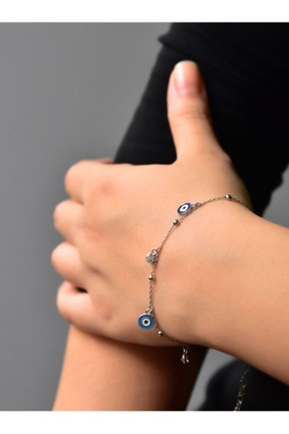 925 Ayar Gümüş Turkuaz Ve Lacivert Göz Mineli Bileklik