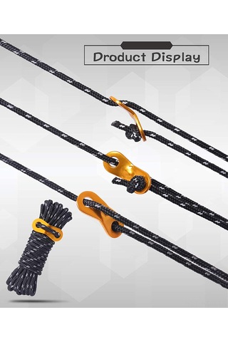 Neevoyu 10 Adet 4mm 600d Polipropilen Telli, 260kg Yük Taşıma Kabiliyetli, Aluminyum Regülatörlü, Reflektif Çadır Rengi Teli İle Taşıma Çantası Siyah