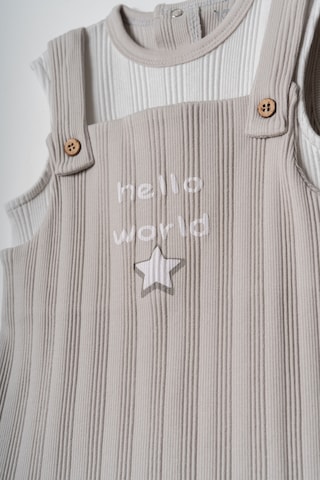 Hafy Baby Hello World Nakışlı, Erkek / Kız Çocuk Salopet Tulum Gri