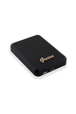Guess Lisanslı Magsafe Şarj Özellikli Metal Yazı Logolu Powerbank 5000mah 15w Siyah