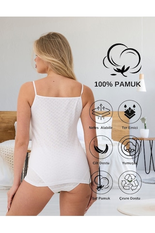 Alya Underwear %100 Pamuk Kumaşlı İp Askılı Kadın Atlet Jakarlı Ribana Kalp İşlemeli 5'li Paket Beyaz