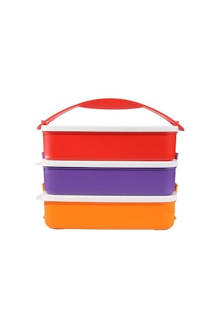 Tupperware Gezgin Saklama Kabı 3'lü 900 Ml Dikdörtgen Renkli Kırmızı Turuncu Mor