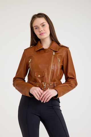 Fit Biker Kısa Bayan Deri Ceket Vb-1 Bk-2581 - 23489 Viski