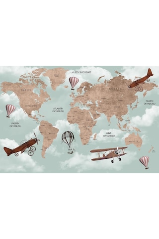Dünya Haritası Ve Uçaklar Çocuk Odası Duvar Kağıdı (397455173)