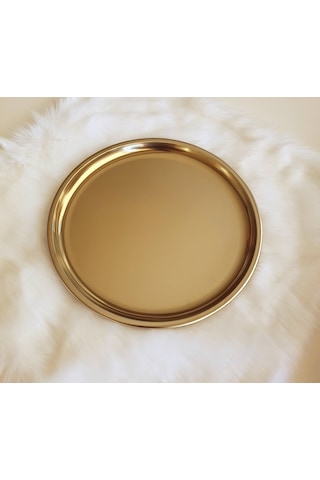 Gold Tepsi Altın Renk,Yuvarlak Metal Tepsi 23 Cm