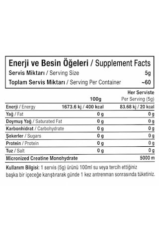 Creatos Kreatin Monohidrat 300gr 60 Servis Aromasız