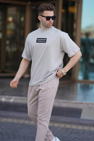 Madmext Boyalı Gri Yalancı Dik Yaka Oversize Erkek Tişört 7005-boyalı Gri Boyalı Gri