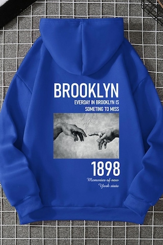 Uyguntarz Unisex Oversize 1898 Brooklyn Baskılı Sweatshirt Mavi