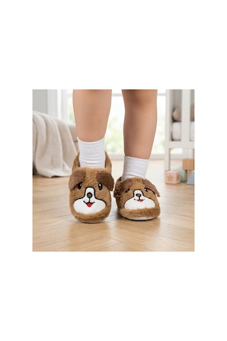 Modafocus Çocuk Köpekli Peluş Panduf - Kahve Kahve