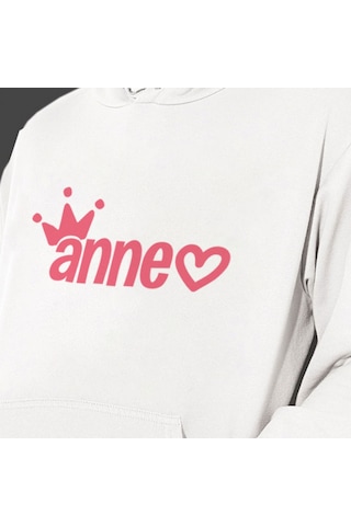 Anneler Günü Annem Baskılı Cepli, Kapşonlu Beyaz Unisex Sweats