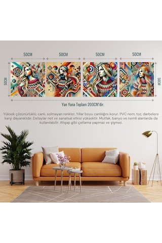 İskandinav Soyut Tablo Set Çerçevesiz 50x50cm Pvc Tablo 4'lü Set 017 Her Bir Tablo 50x50cm Büyüklüğündedir.