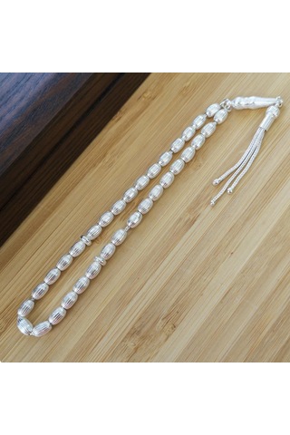 Arpa Kesim Çizgili Gümüş Tesbih Model 2