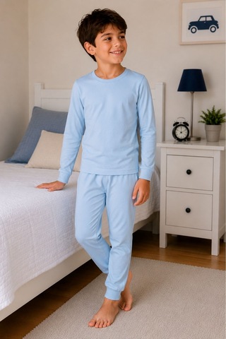 Zuzunga Soft Mavi %100 Pamuk Basic Erkek Çocuk Pijama Takımı