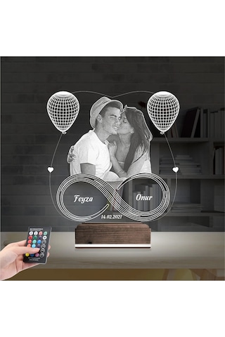 Luvivia Kalp Balon Sevgiliye Hediye Fotoğraflı 3d Lamba - Masa Gece Lambası V1 Şeffaf
