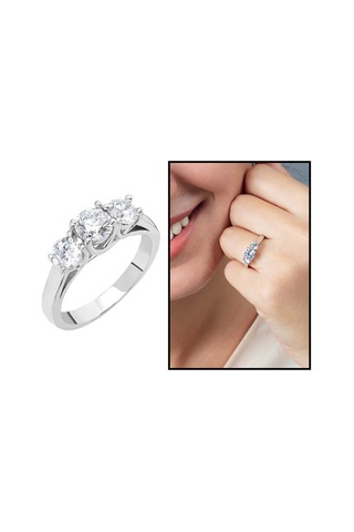 Tesbihane Starlight Diamond Pırlanta Montür Mini Tasarım 925 Ayar Gümüş Kadın Tria Yüzük Beyaz