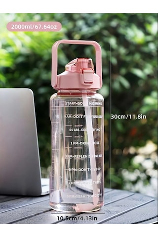 Motivasyonel Su Matarası 2 L Pipetli Pembe