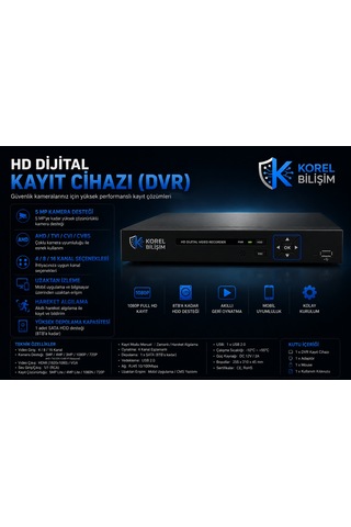 Korel Bilişim 6 Kameralı 5mp Sony Lensli Gece Renkli Güvenlik Kamerası Seti 1000 Gb Hdd