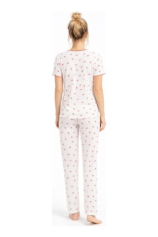 Kadın 01567 Kısa Kol Kaşkorse Pijama Takımı Beyaz