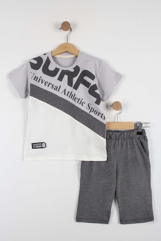 Erkek Çocuk Atletik Baskılı Şortlu Takım-6288-Gri