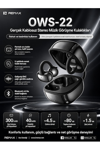 Remax OWS-22 Açık Kulak Bluetooth 6.0 Klipsli Kulak İçi Kulaklık