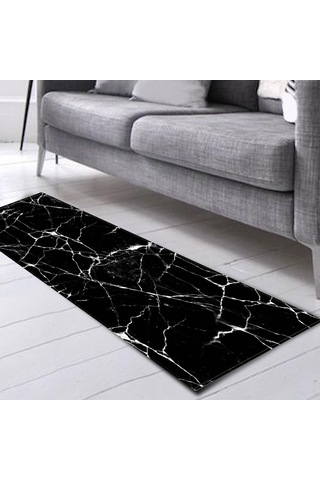 Suntek Mermer Zemin Paspas Uzun Kilim Halı Giriş Siyah Beyaz