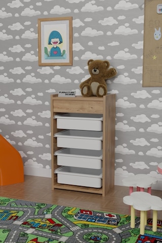 Çok Amaçlı 4 Sepetli Oyuncak Dolabı Atlantik Çam - Beyaz Kahverengi