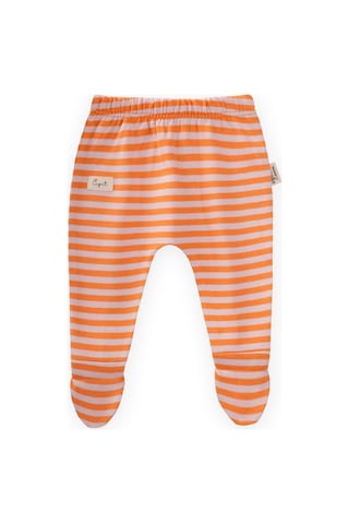 Cigit Ayaklı Bebe Pantolon 0-6 Ay Pudra Şeftali Çizgili Pudra