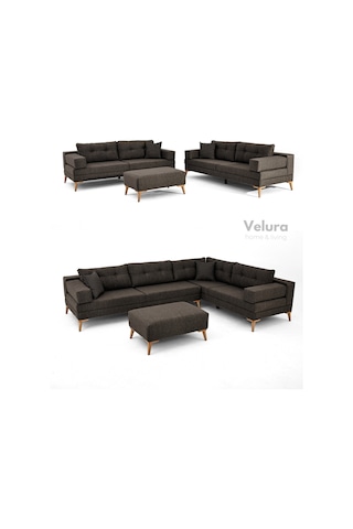 Zeri Modüler Yataklı 3 Adet Üçlü Kanepe & 3'lü Koltuk 3+3+3 - Koyu Kahve - 169 Koyu Kahve