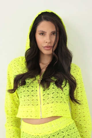Kapuşonlu Dantel Bluz Neon Sarı