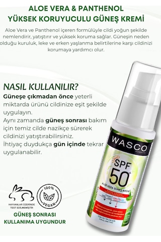 Aloe Vera Özlü Yüksek Koruyuculu 50 Spf+ Yatıştırıcı, Nemlendirici Güneş Kremi Aloe Veralı 50ml