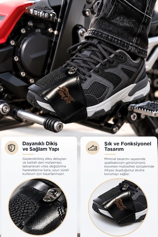 Street Biker Deri Ayakkabı Koruyucu Siyah