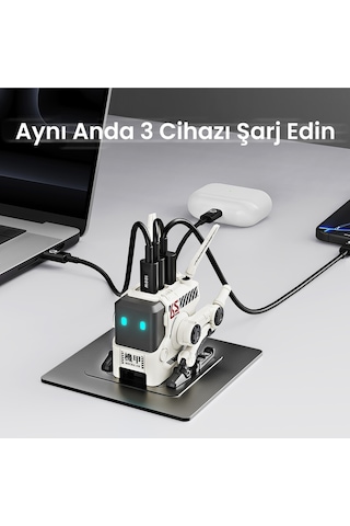 Gravastar Alpha65 Robot Figürlü 65w Hızlı Şarj Adaptörü Ve Şarj Standı, Beyaz