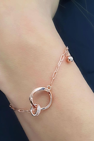 Zirkon Taş Detaylı 925ayar Gümüş Üzerine Rose Altın Kaplama İtalyan Sevgi Bağı Bileklik Gümüş