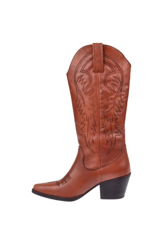 Pullman Hakiki Deri İşlemeli Western Kadın Çizme Plm-011 Taba Taba