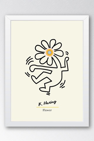 Keith Haring Flower Çerçeveli Tablo - Eklektik Tarz Duvar Dekoru