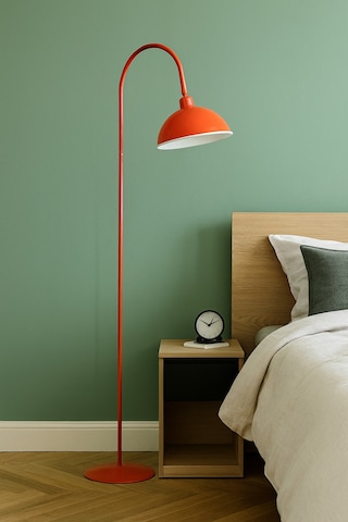 Turuncu Lambader Hareketli Başlık Modern Dekoratif Metal Oturma Odası Çalışma Odası Zemin Lambası Turuncu