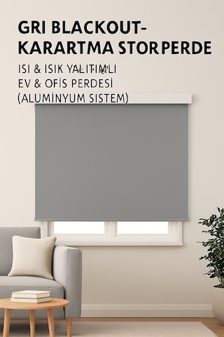Gri Blackout Stor Perde Karartma, Isı & Işık Yalıtımlı, Ev & Ofis Kullanımı, Alüminyum Mekanizma