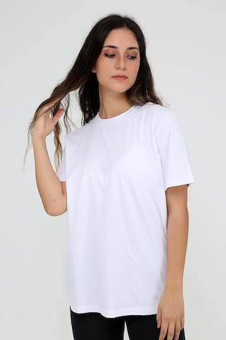 Rubadi Oversize Bol ve Geniş Kesim Bisiklet Yaka Basic Salaş Model T-Shirt Beyaz
