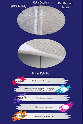 STY Home Krem Dijital Baskı Halı Kaymaz Tabanlı Yıkanabilir Halı Yolluk Salon Halısı645