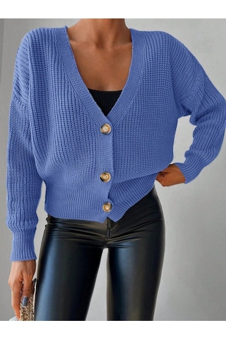 Leyla Sanat Sanata Yeni Bir Bakış Açısı Düğme Detay Triko Bluz Mavi