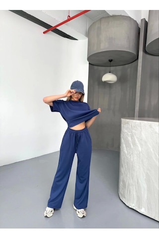 Moderie Butik Osy Modal Yumuşak Dokulu Kumaş Kısa Kollu Bluz Rahat Pantalon Ikili Takım- Lacivert Lacivert
