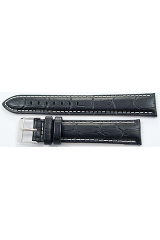 Bizon Deri Saat Kayışı 20Mm Siyah Saat Kordonu Beyaz Dikişli Krok