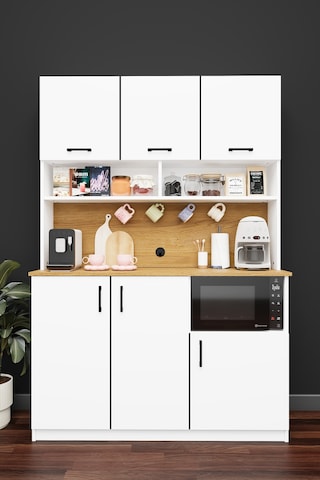Lüks Kahve Köşesi Dolabı %100 Mdf Çok Amaçlı Erzak Depolama Dolabı Kahve03 Beyaz - Karına