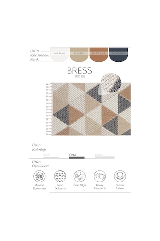 Cool Halı Bress 1405 Bej Mutfak Halısı Bukle Dokuma Saçaklı Tezgah Önü Leke Tutmaz İskandinav Yolluk