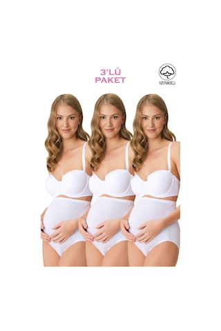 3'lü Paket Lirona 23582 Tam Uyumlu Kadın Pamuk Likralı Yumuşak Ha Beyaz