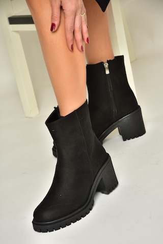 Fox Shoes T726911102 Siyah Süet Kalın Topuklu Kadın Bot Siyah