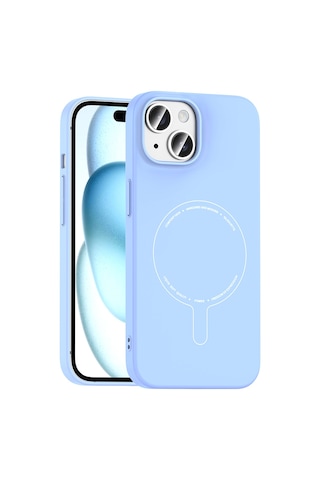 iPhone Uyumlu 15 Kılıf M-safe Şarj Özellikli Kamera Korumalı Klfs Elio Sert Pc Kapak - Açık Mavi Çok Renkli