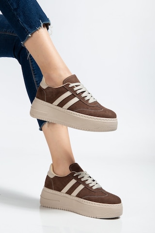 Bahrina Kadın Kahverengi Süet Kalın Tabanlı Sneaker Kahve Süet